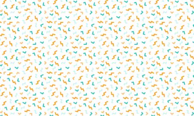 Soyut zikzak çizimleri ve köşeli şekiller içeren Memphis tarzı arka plan retro geometrik düzende tekrarlanıyor.