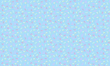 Soyut zikzak çizimleri ve köşeli şekiller içeren Memphis tarzı arka plan retro geometrik düzende tekrarlanıyor.