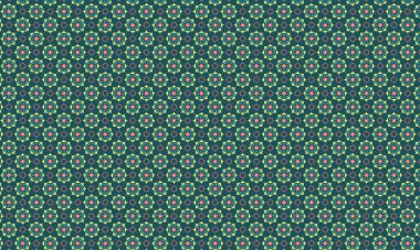 Koyu arkaplanda Meksika tarzı, çiçekli şekiller ve simetrik geometrik motifler içeren karmaşık, pürüzsüz desenler..