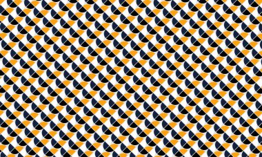 Çeyrek dairelerin soyut şablonu tekrarlanarak simetrik düzenle canlı bir geometrik tasarım oluşturuluyor.