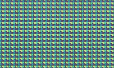 Çeyrek dairelerin soyut şablonu tekrarlanarak simetrik düzenle canlı bir geometrik tasarım oluşturuluyor.