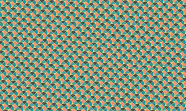 Çeyrek dairelerin soyut şablonu tekrarlanarak simetrik düzenle canlı bir geometrik tasarım oluşturuluyor.