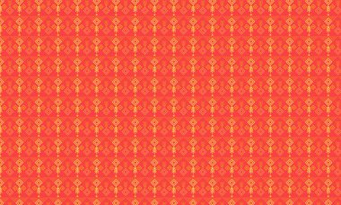 Ayrıntılı simetrik düzende etnik motifler ve geometrik şekiller içeren karmaşık tekrarlayan Songket deseni.