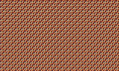 Küçük renkli karelerin yoğun yinelenen deseni köşegen bir şebekede pikselleştirilmiş, geometrik mozaik oluşturur.