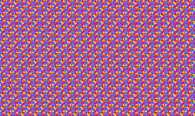 Küçük renkli karelerin yoğun yinelenen deseni köşegen bir şebekede pikselleştirilmiş, geometrik mozaik oluşturur.