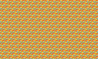 Küçük renkli karelerin yoğun yinelenen deseni köşegen bir şebekede pikselleştirilmiş, geometrik mozaik oluşturur.