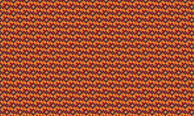 Küçük renkli karelerin yoğun yinelenen deseni köşegen bir şebekede pikselleştirilmiş, geometrik mozaik oluşturur.