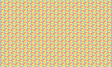 Küçük renkli karelerin yoğun yinelenen deseni köşegen bir şebekede pikselleştirilmiş, geometrik mozaik oluşturur.