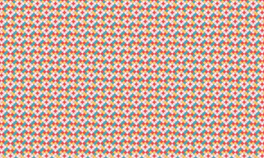 Küçük renkli karelerin yoğun yinelenen deseni köşegen bir şebekede pikselleştirilmiş, geometrik mozaik oluşturur.