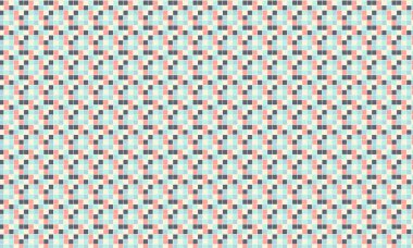 Küçük renkli karelerin yoğun yinelenen deseni köşegen bir şebekede pikselleştirilmiş, geometrik mozaik oluşturur.