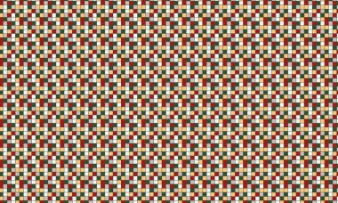 Küçük renkli karelerin yoğun yinelenen deseni köşegen bir şebekede pikselleştirilmiş, geometrik mozaik oluşturur.