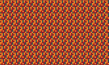 Küçük renkli karelerin yoğun yinelenen deseni köşegen bir şebekede pikselleştirilmiş, geometrik mozaik oluşturur.
