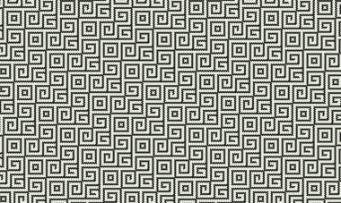 Kültürel ve dekoratif kullanım için pikselli dikişsiz dizayn içinde tekrarlayan geometrik spiraller içeren etnik Afrika esinlenilmiş desen.