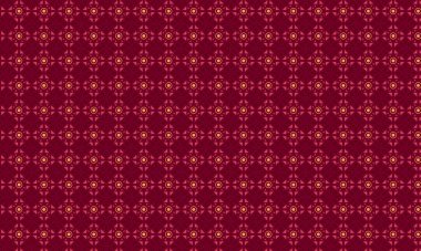 Şekillendirilmiş çiçek elementleri, dairesel aksanlar ve geometrik simetri içeren kusursuz batik desen, tekstil ve geleneksel tasarım için idealdir..