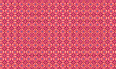 Şekillendirilmiş çiçek elementleri, dairesel aksanlar ve geometrik simetri içeren kusursuz batik desen, tekstil ve geleneksel tasarım için idealdir..