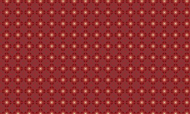 Şekillendirilmiş çiçek elementleri, dairesel aksanlar ve geometrik simetri içeren kusursuz batik desen, tekstil ve geleneksel tasarım için idealdir..