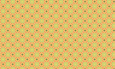 Şekillendirilmiş çiçek elementleri, dairesel aksanlar ve geometrik simetri içeren kusursuz batik desen, tekstil ve geleneksel tasarım için idealdir..