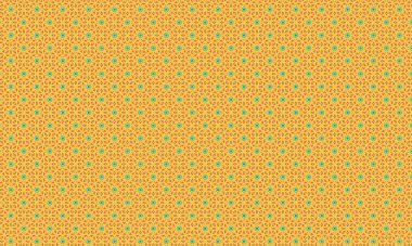 Şekillendirilmiş çiçek elementleri, dairesel aksanlar ve geometrik simetri içeren kusursuz batik desen, tekstil ve geleneksel tasarım için idealdir..