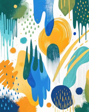 Aqua mavisi, zeytin yeşili, kraliyet mavisi, sarı ve turuncu renkte anlamlı resim tasarımı..