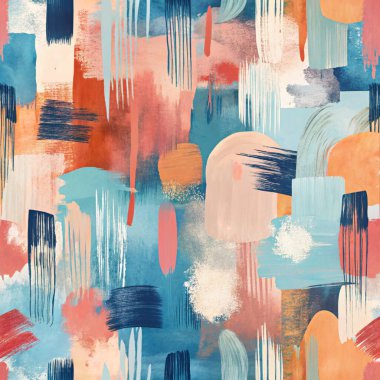 Mercan, pastel şeftali, gökyüzü mavisi, çelik mavisi ve tuğla kırmızısı tonlarda mercan esinlenilmiş soyut fayanslar..