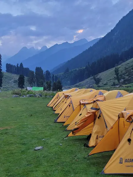 stock image beautiful landscape with a tent in the mountains