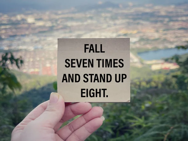 Texto Motivacional Inspirador Fall Seven Times Stand Eight Escrito Pequeño — Foto de Stock