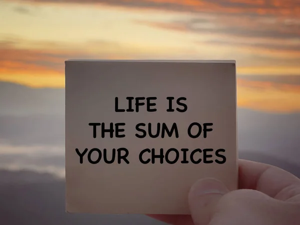 Мотивационная Вдохновляющая Формулировка Life Sum Your Choices Написано Блокноте Размытым — стоковое фото