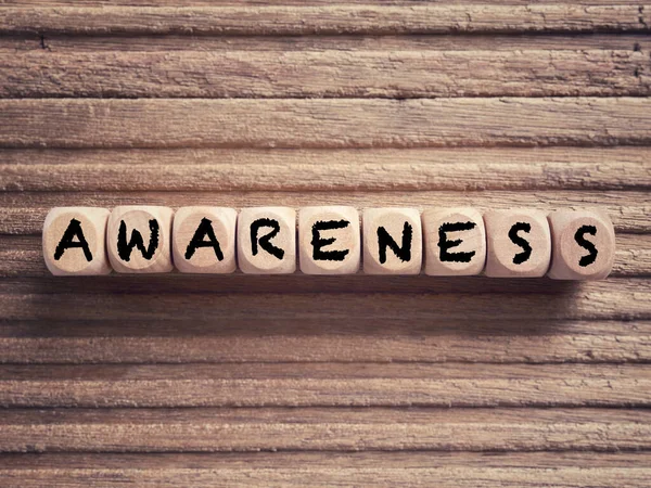 Awareness Educational Concept Awareness Written Wooden Blocks Blurred Styled Background — Stock Photo, Image