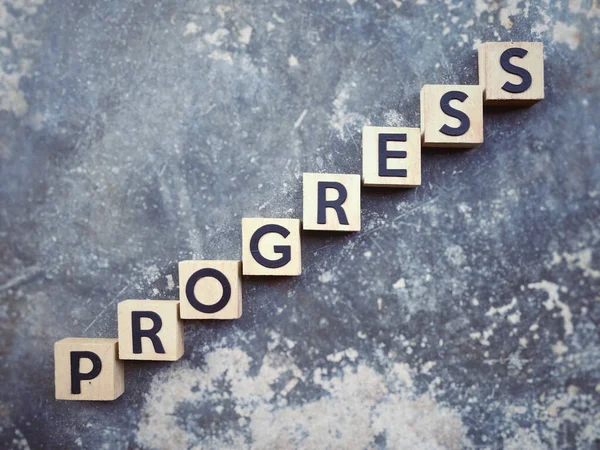 Motivational Inspirational Word Management Administration Concept Progress Written Wooden Blocks — Stock Photo, Image