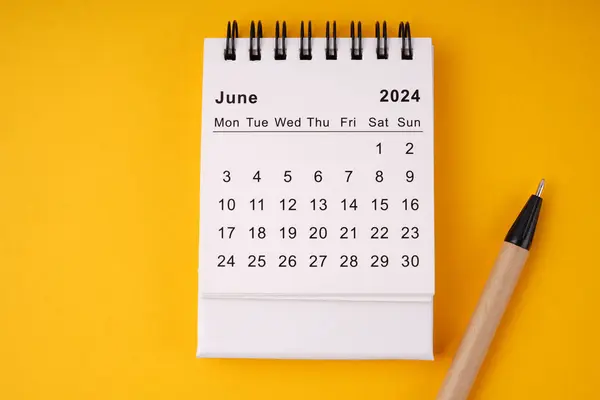 Month, time and calendar concept. Calendar for month of June 2024. On blurred styled background.