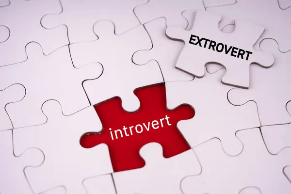 İnsan davranışı ve karakter konsepti. Yapboz parçaları üzerine yazılmış INTROVERT ExROVERT.