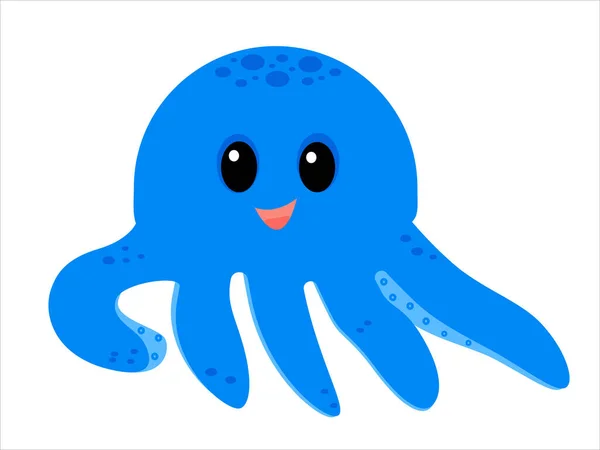Blue Cute Funny Baby Octopus Underwater Resident — Stock Vector