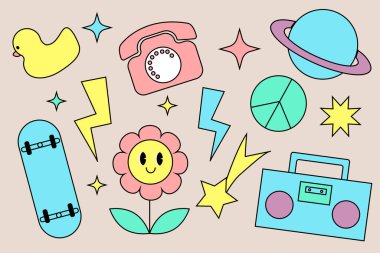 a set of elements of drawings in retro style