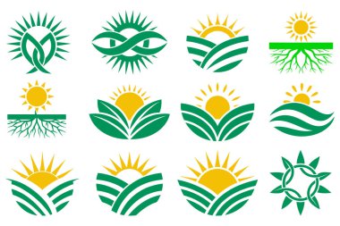 Dağların üzerinde gün batımı ikon vektör illüstrasyonunu zirve