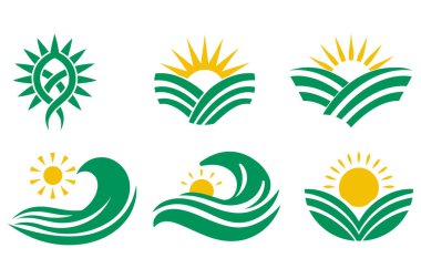 Yeşil çimenler ve güneş vektör simgeleri çizimi