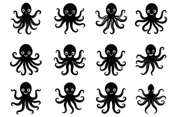 set of cute cartoon style octopus