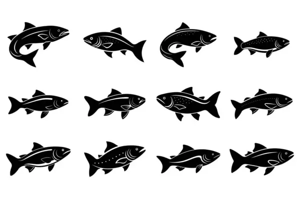 Trout logo simgesi siluet vektör çizimi