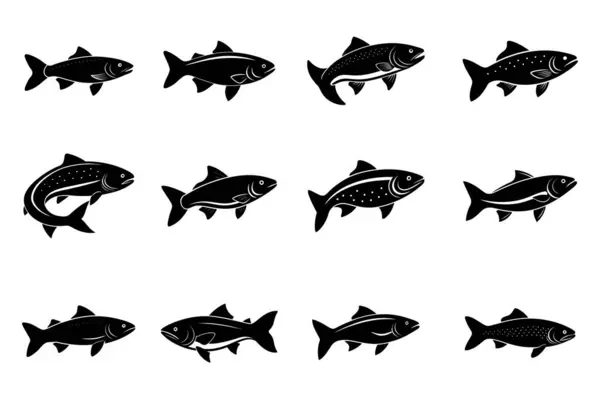 Trout logo simgesi siluet vektör çizimi.