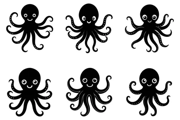cute cartoon style silhouette octopus set