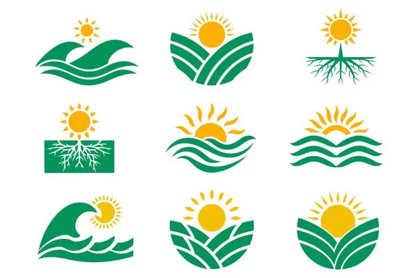 Dağların üzerinde gün batımı ikon vektör illüstrasyonunu zirve