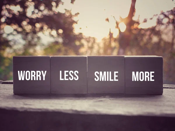 Inspirational Motivational Quote Worry Less Smile More Text Sunrise Background — Stock Photo, Image