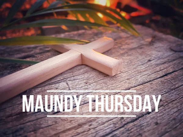 Lent Season, Holy Week and Easter Sunday Concept - Maundy Thursday text with cross in retro background.