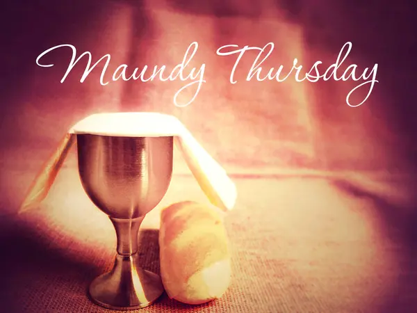 Lent Season, Holy Week and Easter Sunday Concept - Maundy Thursday text with chalice in red colour background.