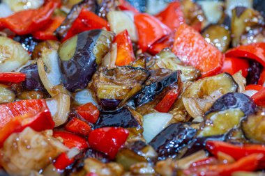 Grilled vegetable salad with zucchini, eggplant, onion, pepper and tomato