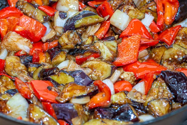 stock image Grilled vegetable salad with zucchini, eggplant, onion, pepper and tomato