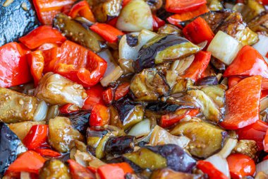 Grilled vegetable salad with zucchini, eggplant, onion, pepper and tomato