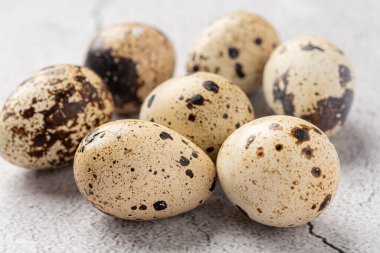 Easter quail eggs.  Spring background with small easter quail eggs. Vintage photo processing