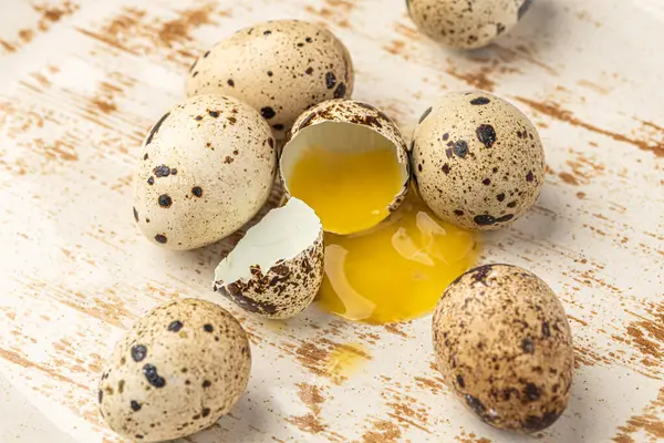 Easter quail eggs.  Spring background with small easter quail eggs. Vintage photo processing