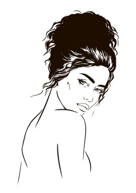 Siyah elbiseli genç bir kadının vektör çizimi