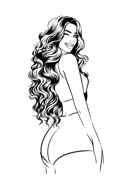 Красивая Молодая Женщина Длинными Волосами Векторная Иллюстрация — стоковый вектор
